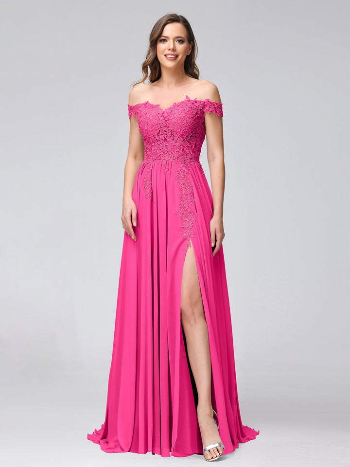 Ligne A/Princesse Hors de l'épaule Sans Manches Long Robes de Demoiselle d'Honneur avec Côté Divisé & Appliqued