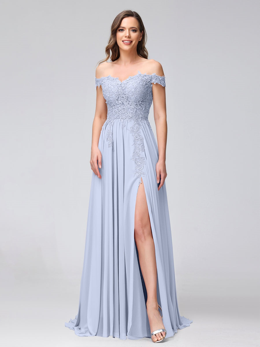 Ligne A/Princesse Hors de l'épaule Sans Manches Long Robes de Demoiselle d'Honneur avec Côté Divisé & Appliqued