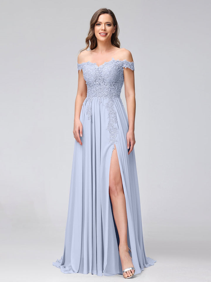 Ligne A/Princesse Hors de l'épaule Sans Manches Long Robes de Demoiselle d'Honneur avec Côté Divisé & Appliqued