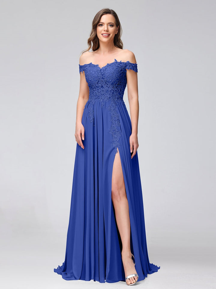 Ligne A/Princesse Hors de l'épaule Sans Manches Long Robes de Demoiselle d'Honneur avec Côté Divisé & Appliqued