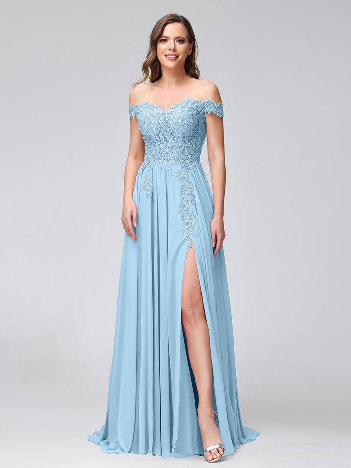 Ligne A/Princesse Hors de l'épaule Sans Manches Long Robes de Demoiselle d'Honneur avec Côté Divisé & Appliqued