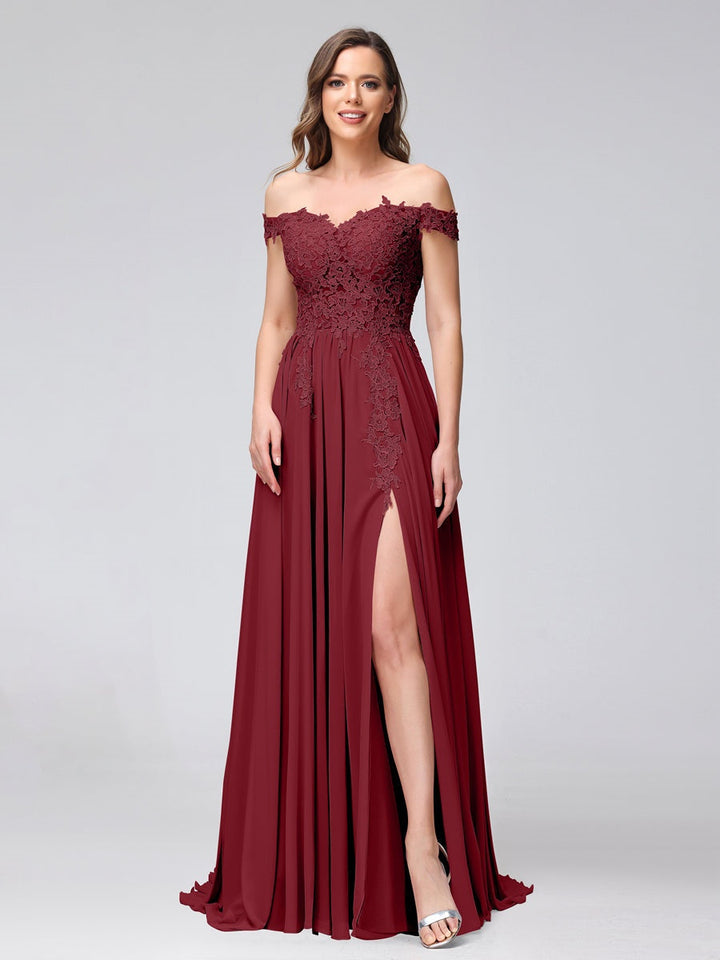 Ligne A/Princesse Hors de l'épaule Sans Manches Long Robes de Demoiselle d'Honneur avec Côté Divisé & Appliqued