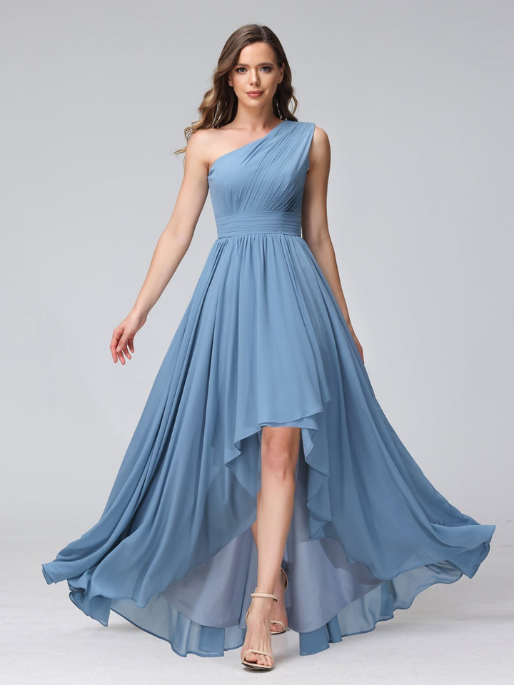 Ligne A/PrincesseUne Épaule Sans Manches Asymétrique Bridemaid Robes avec Poches