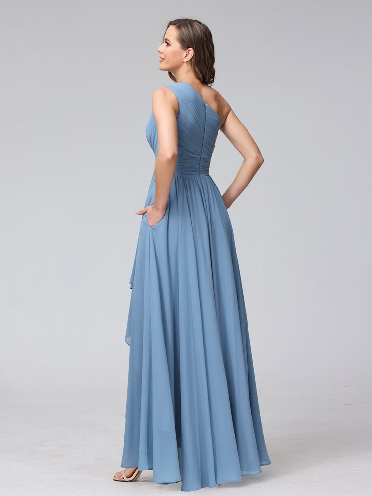 Ligne A/PrincesseUne Épaule Sans Manches Asymétrique Bridemaid Robes avec Poches