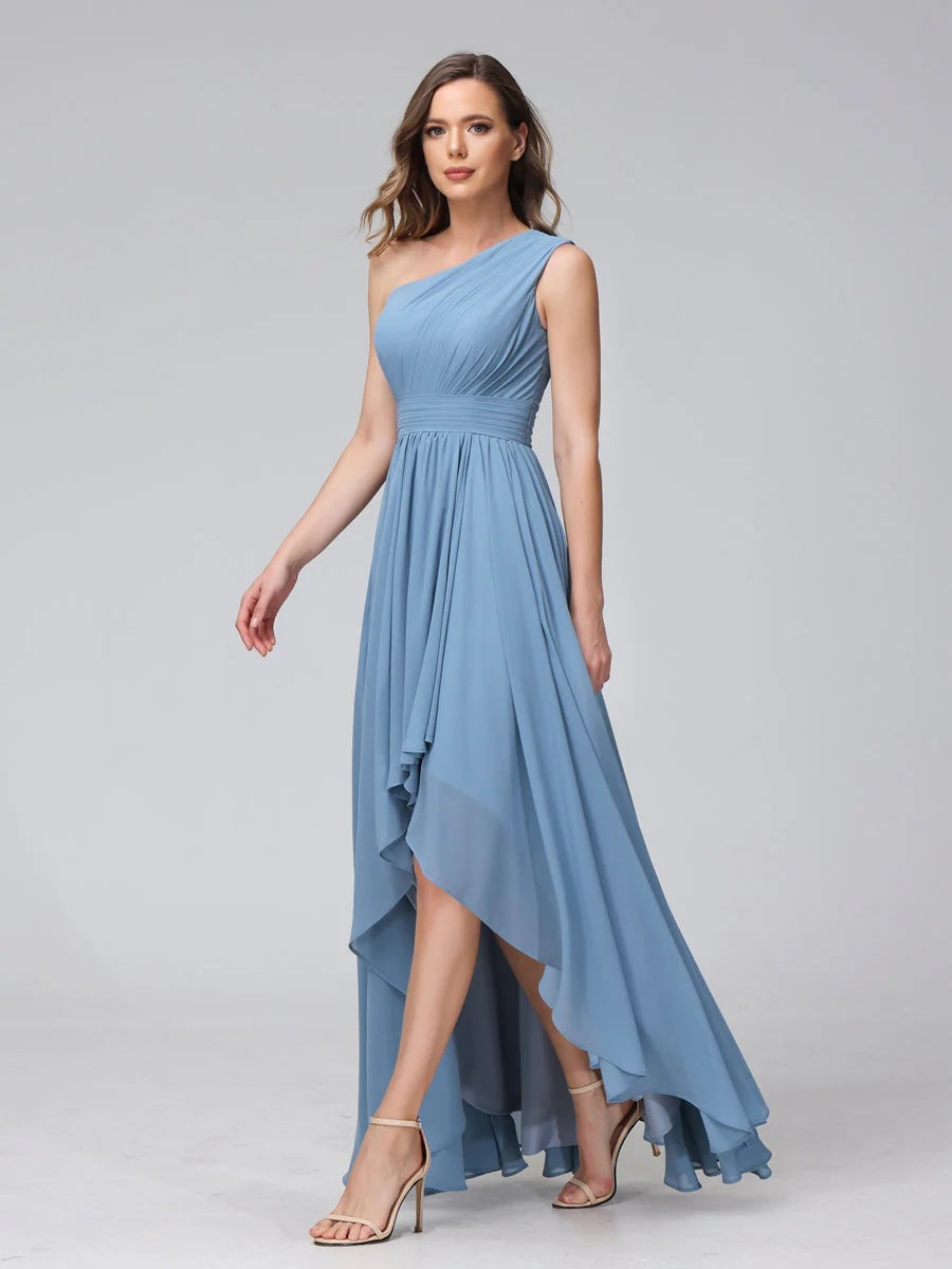Ligne A/PrincesseUne Épaule Sans Manches Asymétrique Bridemaid Robes avec Poches