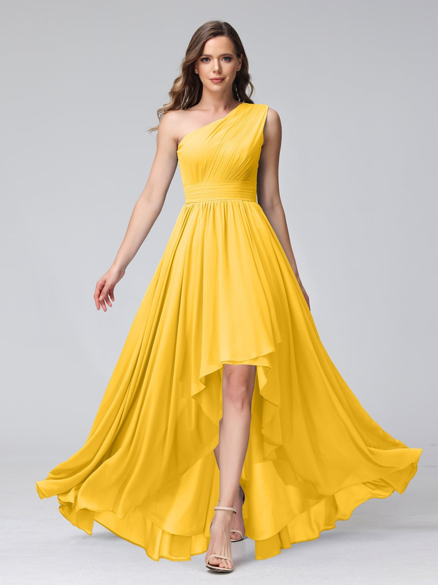 Ligne A/PrincesseUne Épaule Sans Manches Asymétrique Bridemaid Robes avec Poches