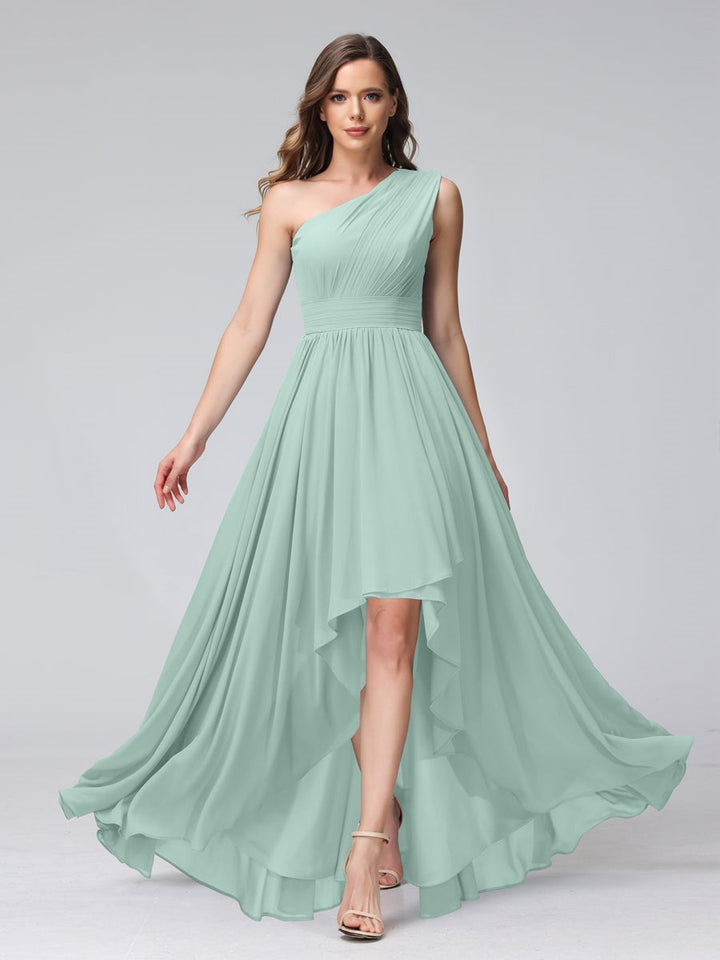 Ligne A/PrincesseUne Épaule Sans Manches Asymétrique Bridemaid Robes avec Poches