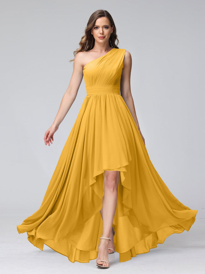 Ligne A/PrincesseUne Épaule Sans Manches Asymétrique Bridemaid Robes avec Poches