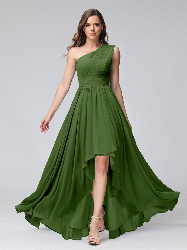 Ligne A/PrincesseUne Épaule Sans Manches Asymétrique Bridemaid Robes avec Poches