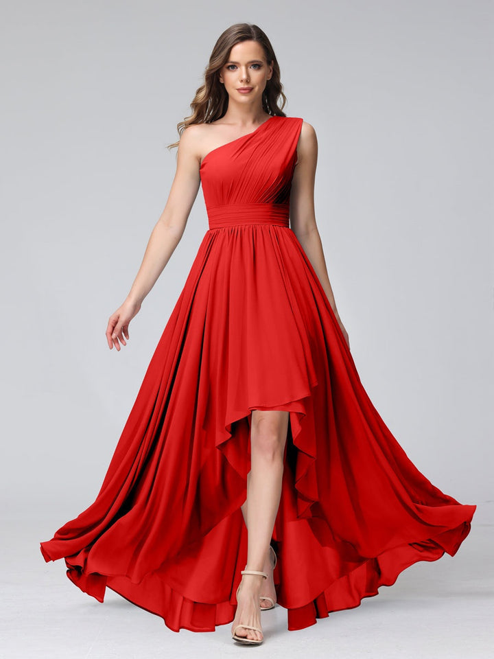 Ligne A/PrincesseUne Épaule Sans Manches Asymétrique Bridemaid Robes avec Poches