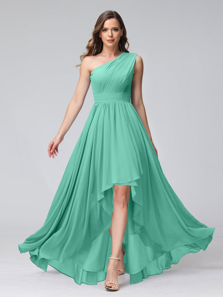 Ligne A/PrincesseUne Épaule Sans Manches Asymétrique Bridemaid Robes avec Poches