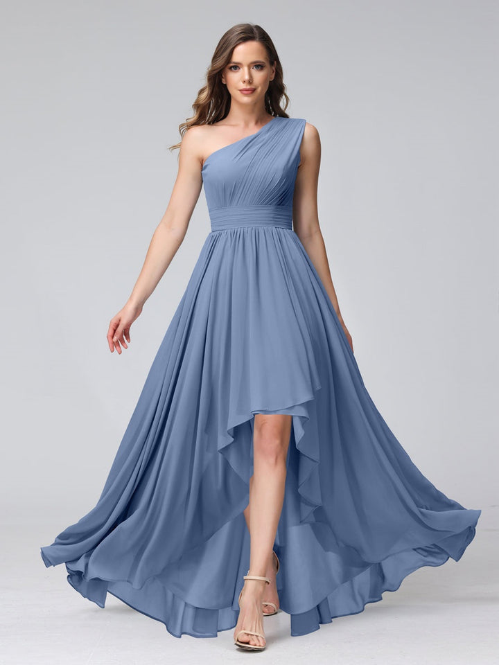 Ligne A/PrincesseUne Épaule Sans Manches Asymétrique Bridemaid Robes avec Poches