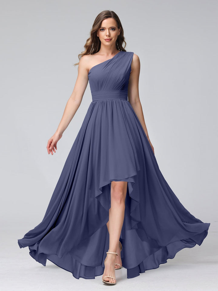 Ligne A/PrincesseUne Épaule Sans Manches Asymétrique Bridemaid Robes avec Poches