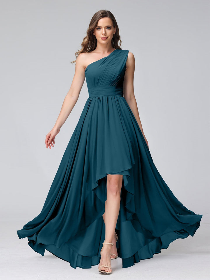 Ligne A/PrincesseUne Épaule Sans Manches Asymétrique Bridemaid Robes avec Poches