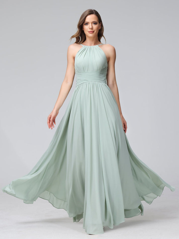 Ligne A/Princesse Licou Sans Manches La Longueur du Sol Bridemaid Robes avec Froufrous