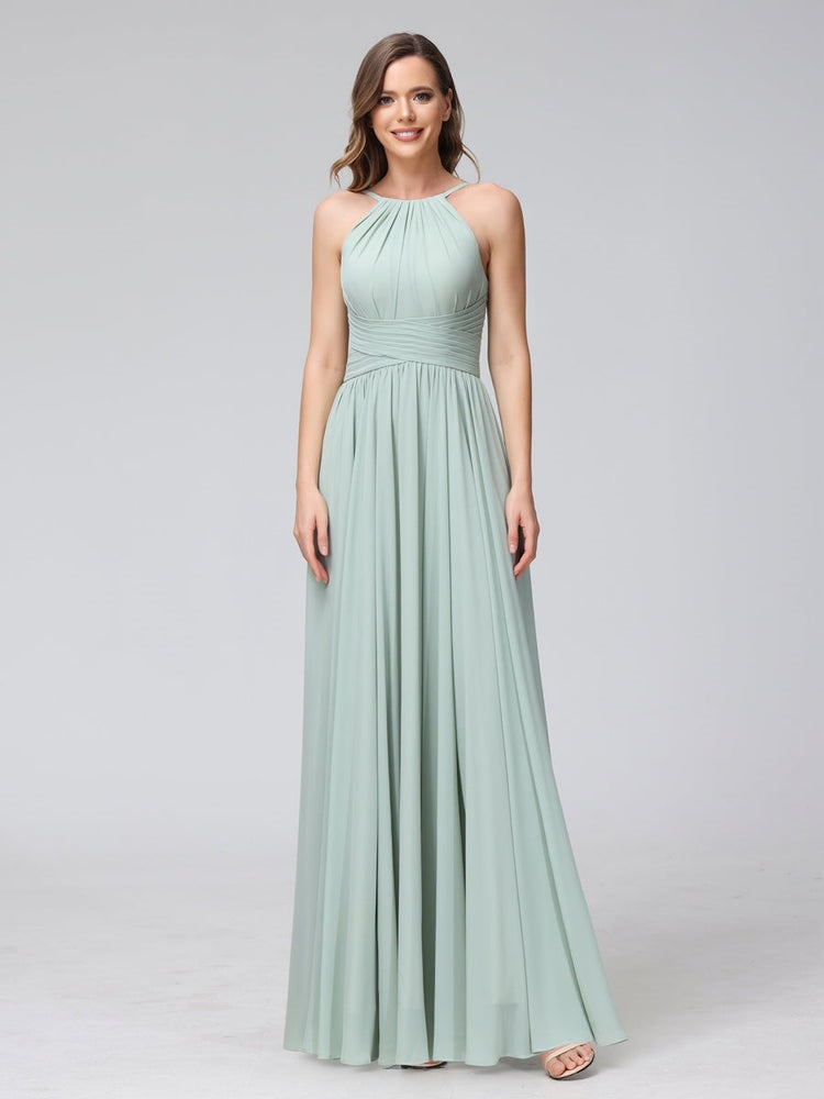 Ligne A/Princesse Licou Sans Manches La Longueur du Sol Bridemaid Robes avec Froufrous