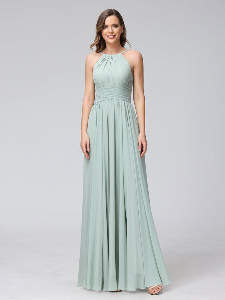 Ligne A/Princesse Licou Sans Manches La Longueur du Sol Bridemaid Robes avec Froufrous