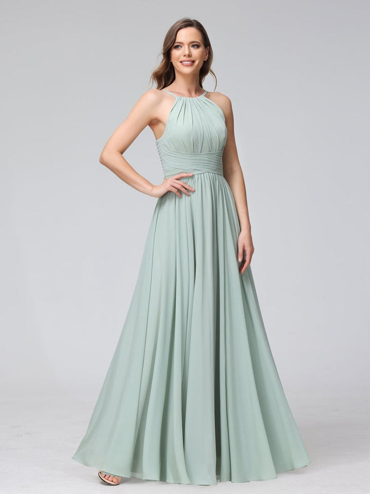 Ligne A/Princesse Licou Sans Manches La Longueur du Sol Bridemaid Robes avec Froufrous
