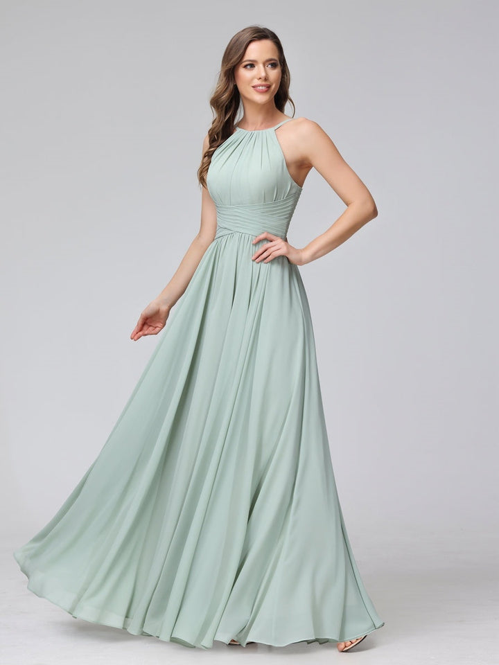 Ligne A/Princesse Licou Sans Manches La Longueur du Sol Bridemaid Robes avec Froufrous
