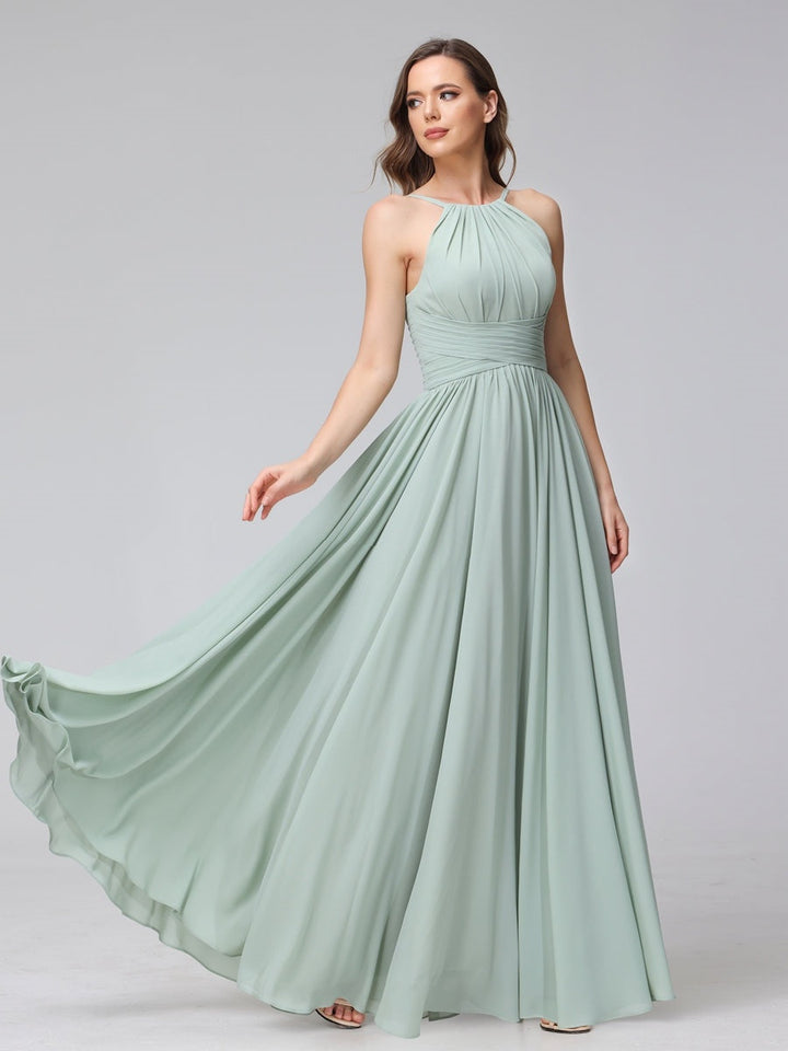 Ligne A/Princesse Licou Sans Manches La Longueur du Sol Bridemaid Robes avec Froufrous