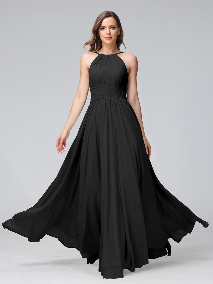 Ligne A/Princesse Licou Sans Manches La Longueur du Sol Bridemaid Robes avec Froufrous