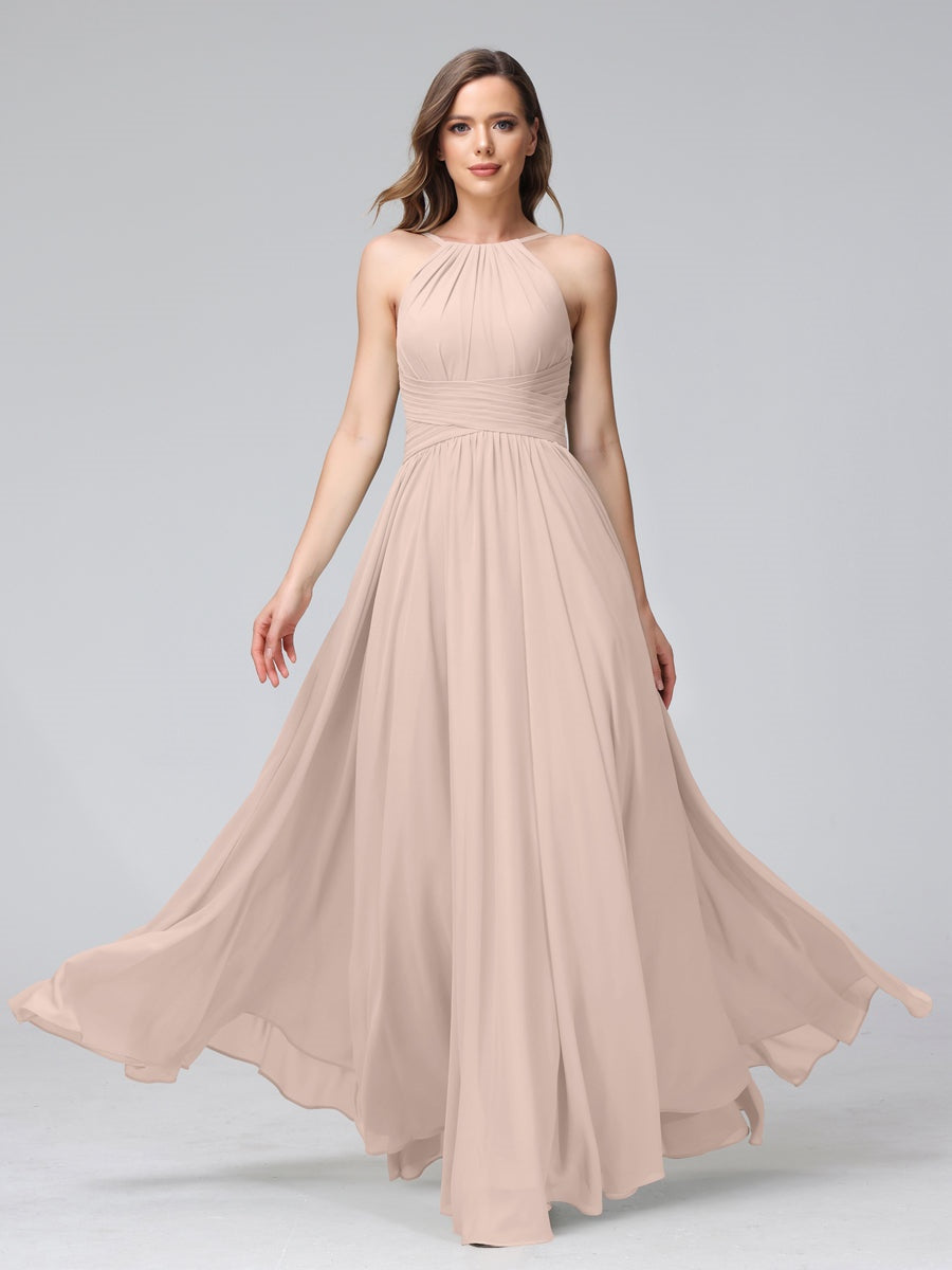 Ligne A/Princesse Licou Sans Manches La Longueur du Sol Bridemaid Robes avec Froufrous