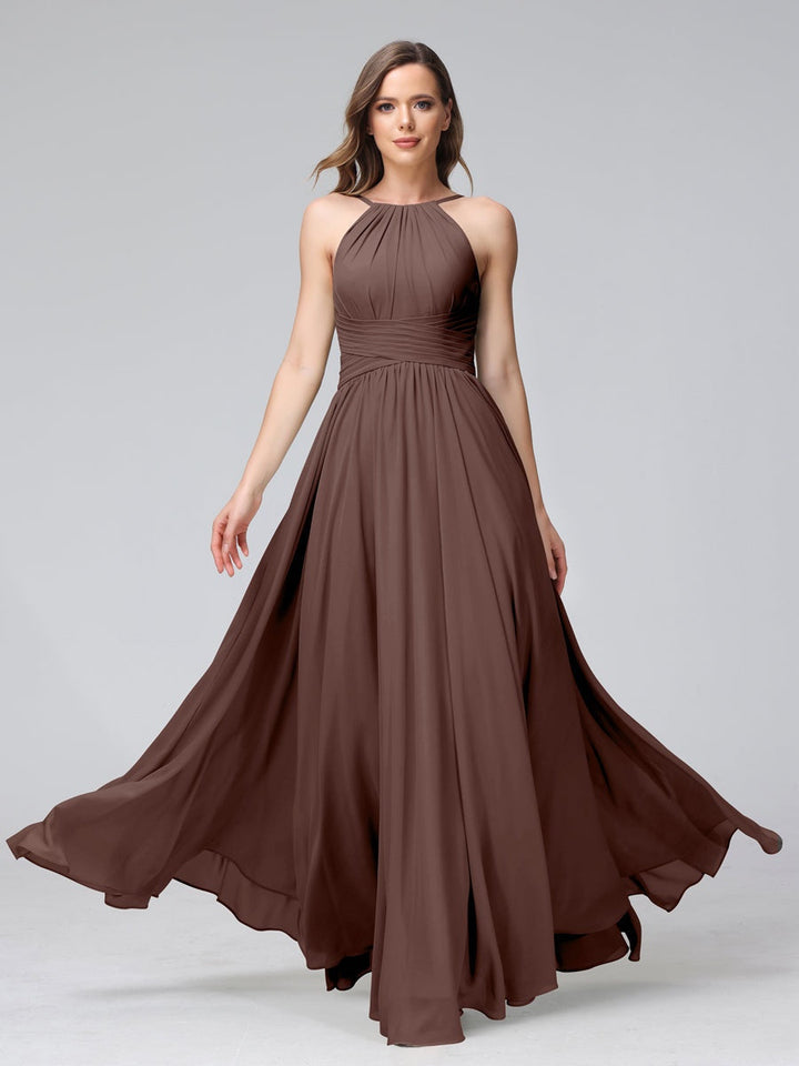 Ligne A/Princesse Licou Sans Manches La Longueur du Sol Bridemaid Robes avec Froufrous