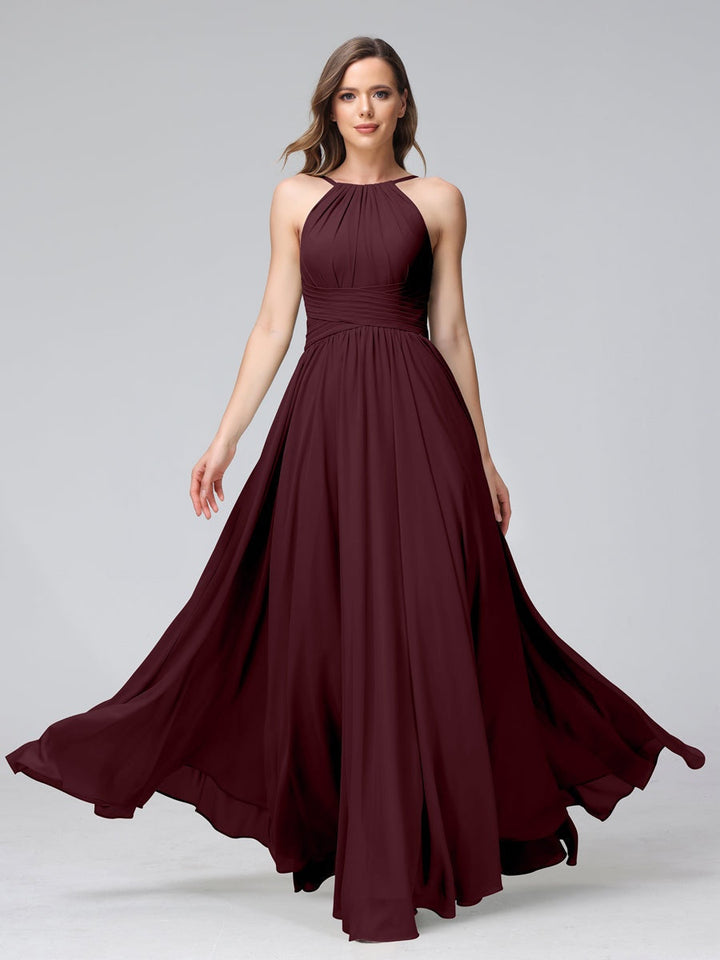 Ligne A/Princesse Licou Sans Manches La Longueur du Sol Bridemaid Robes avec Froufrous