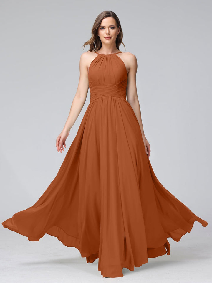 Ligne A/Princesse Licou Sans Manches La Longueur du Sol Bridemaid Robes avec Froufrous