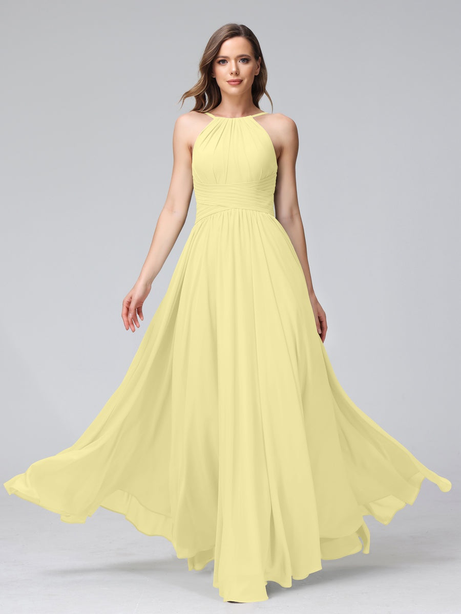 Ligne A/Princesse Licou Sans Manches La Longueur du Sol Bridemaid Robes avec Froufrous