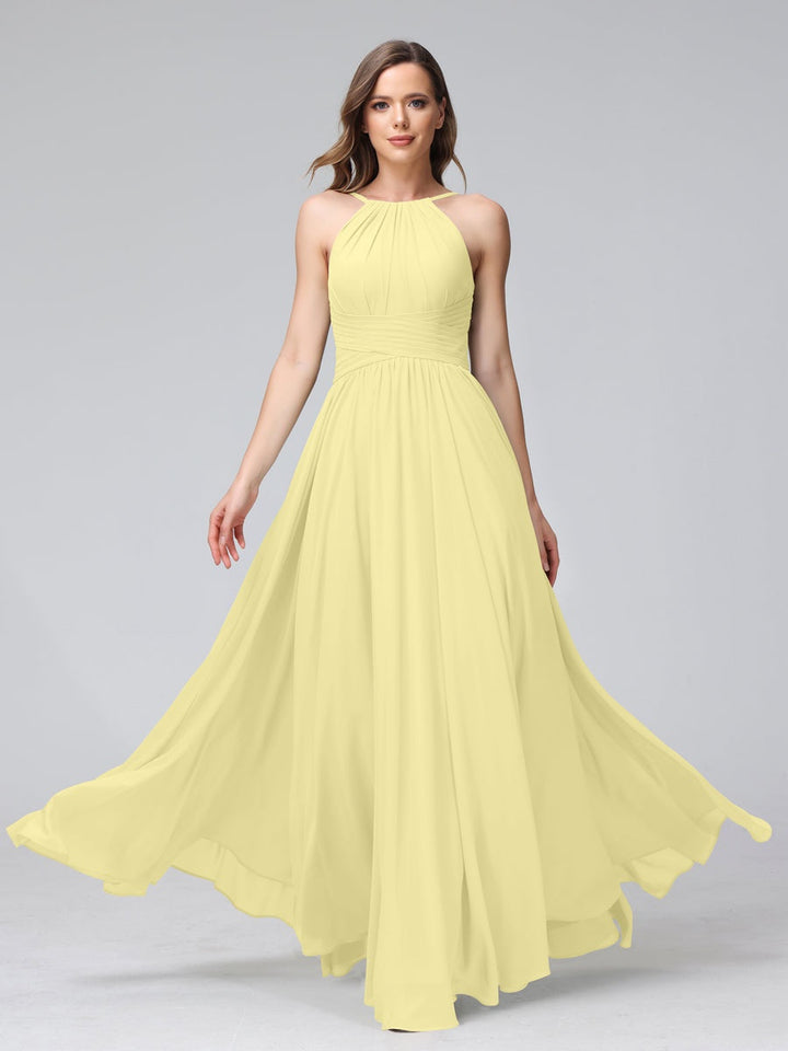Ligne A/Princesse Licou Sans Manches La Longueur du Sol Bridemaid Robes avec Froufrous