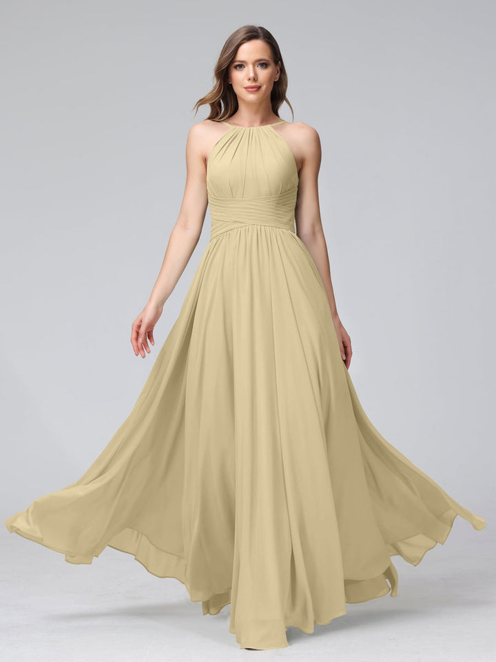 Ligne A/Princesse Licou Sans Manches La Longueur du Sol Bridemaid Robes avec Froufrous
