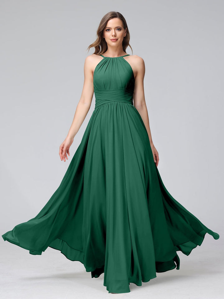 Ligne A/Princesse Licou Sans Manches La Longueur du Sol Bridemaid Robes avec Froufrous