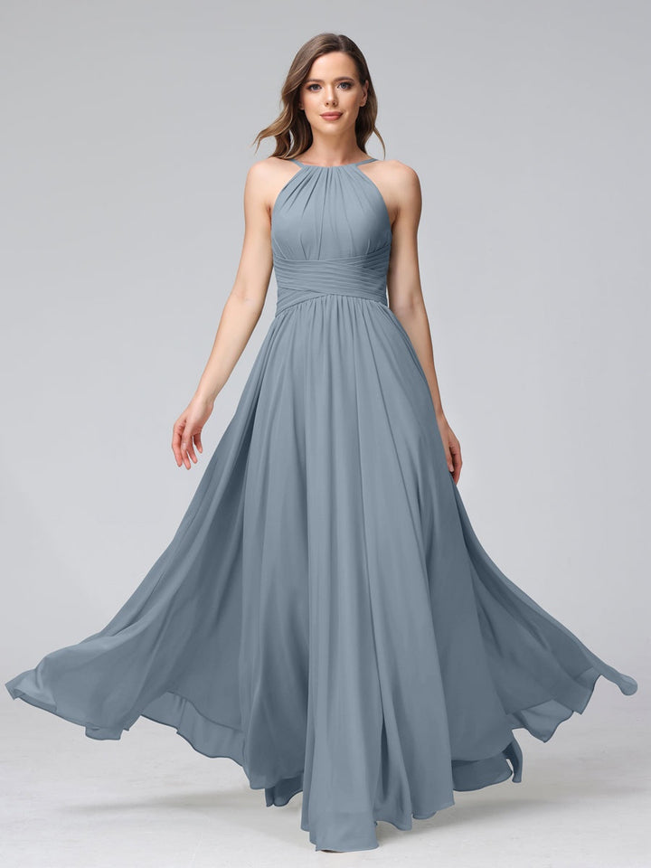 Ligne A/Princesse Licou Sans Manches La Longueur du Sol Bridemaid Robes avec Froufrous