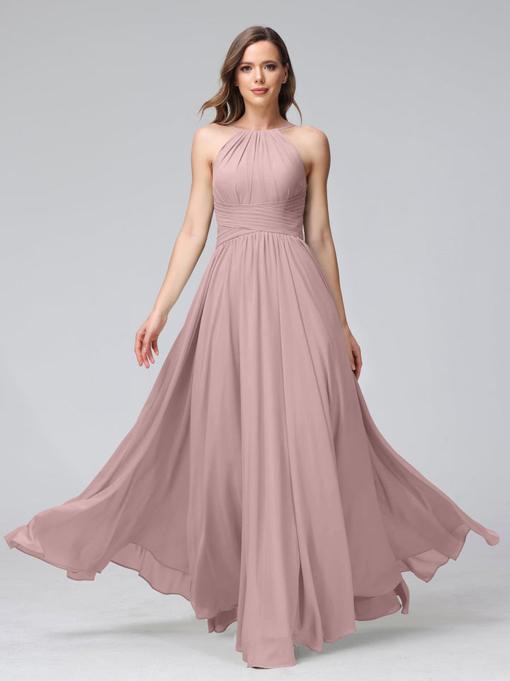 Ligne A/Princesse Licou Sans Manches La Longueur du Sol Bridemaid Robes avec Froufrous