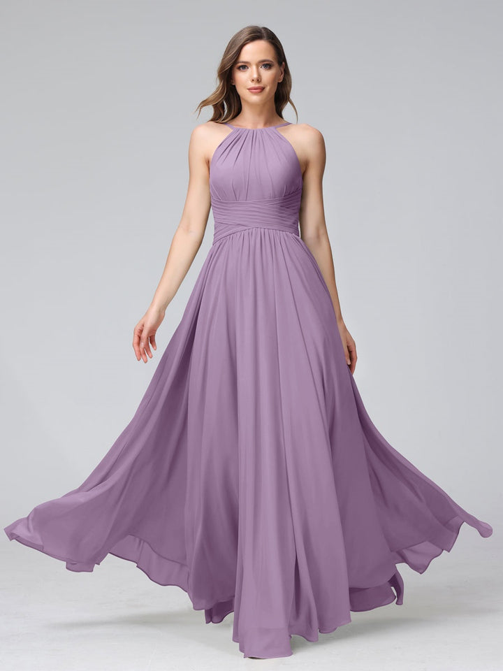 Ligne A/Princesse Licou Sans Manches La Longueur du Sol Bridemaid Robes avec Froufrous