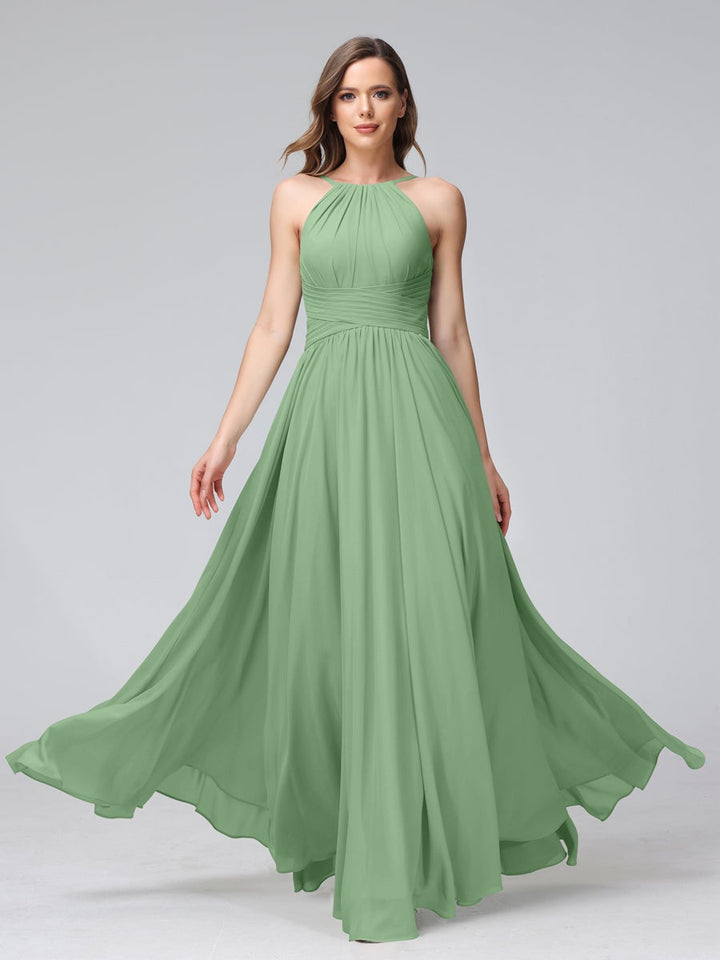 Ligne A/Princesse Licou Sans Manches La Longueur du Sol Bridemaid Robes avec Froufrous