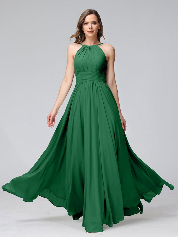 Ligne A/Princesse Licou Sans Manches La Longueur du Sol Bridemaid Robes avec Froufrous