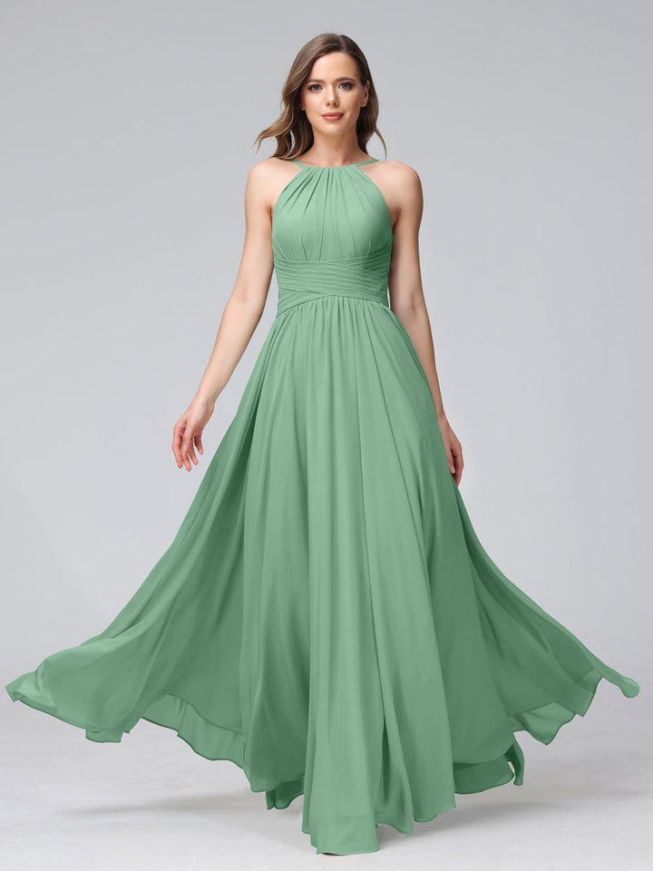 Ligne A/Princesse Licou Sans Manches La Longueur du Sol Bridemaid Robes avec Froufrous