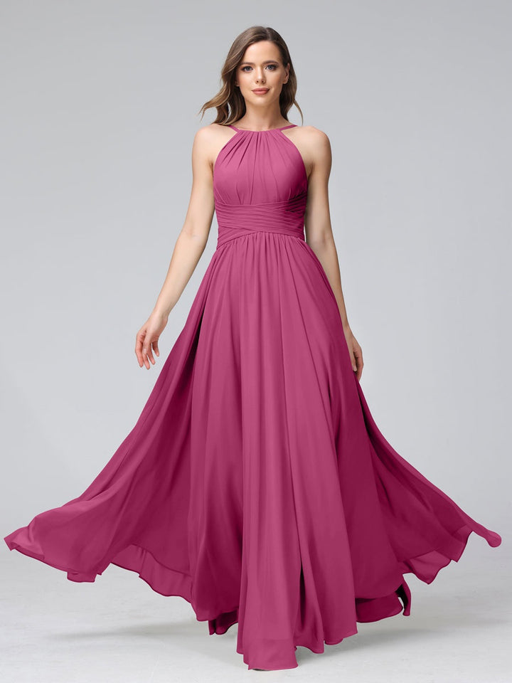 Ligne A/Princesse Licou Sans Manches La Longueur du Sol Bridemaid Robes avec Froufrous