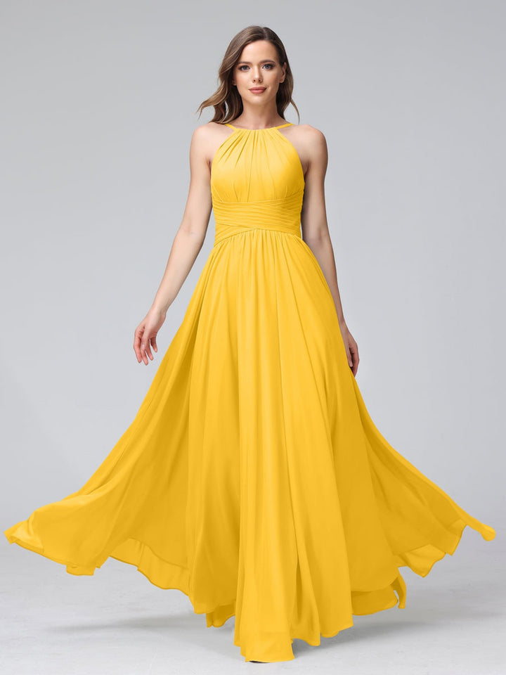 Ligne A/Princesse Licou Sans Manches La Longueur du Sol Bridemaid Robes avec Froufrous