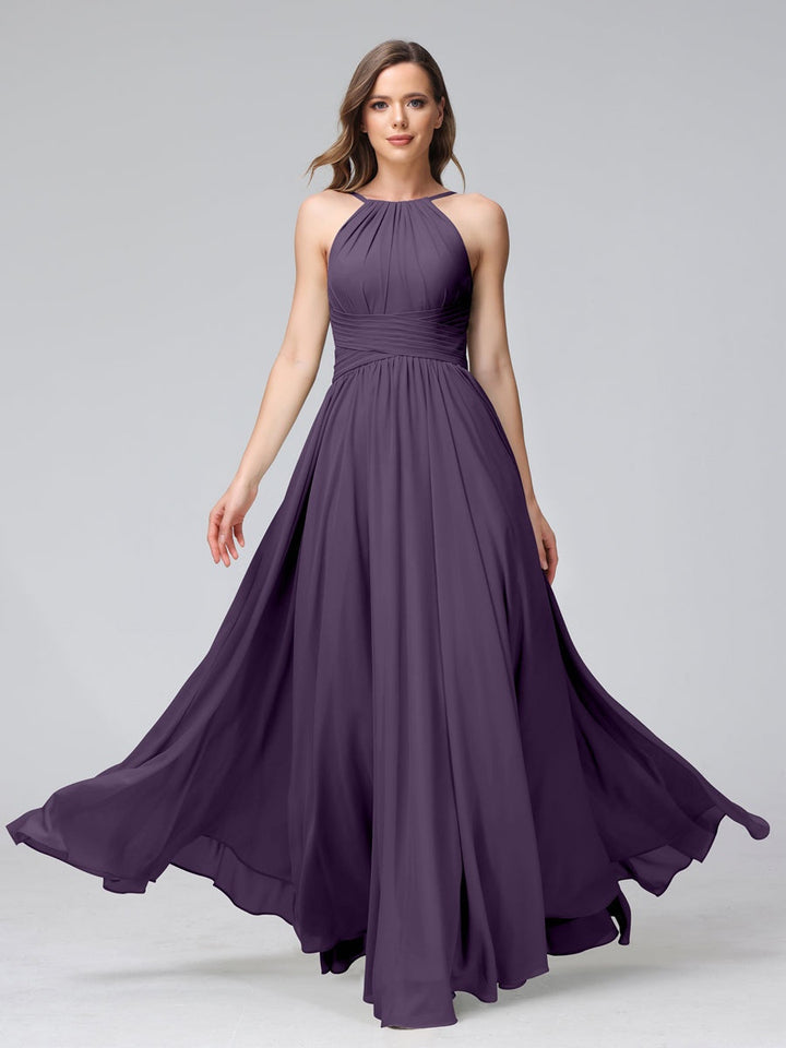 Ligne A/Princesse Licou Sans Manches La Longueur du Sol Bridemaid Robes avec Froufrous