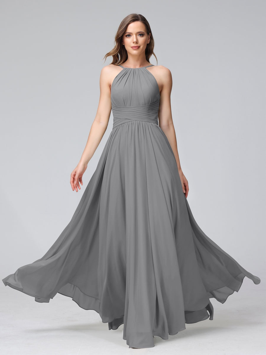 Ligne A/Princesse Licou Sans Manches La Longueur du Sol Bridemaid Robes avec Froufrous
