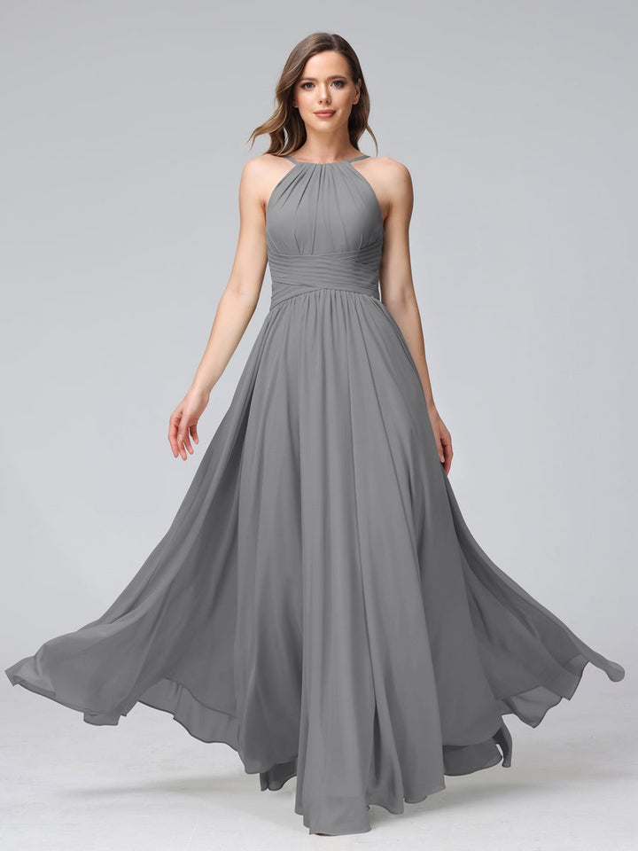 Ligne A/Princesse Licou Sans Manches La Longueur du Sol Bridemaid Robes avec Froufrous