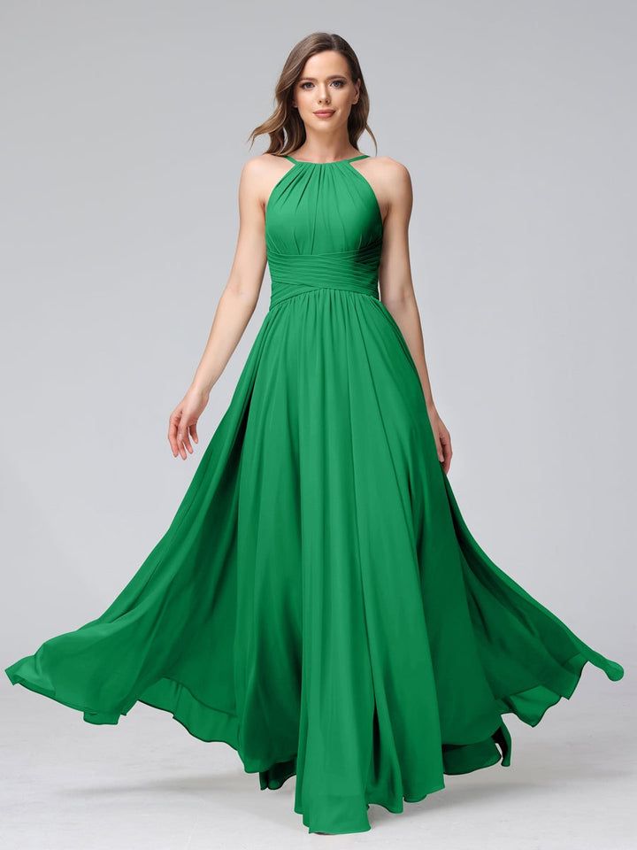 Ligne A/Princesse Licou Sans Manches La Longueur du Sol Bridemaid Robes avec Froufrous