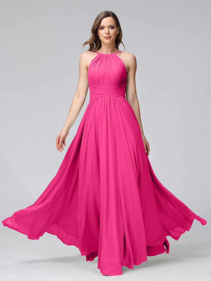 Ligne A/Princesse Licou Sans Manches La Longueur du Sol Bridemaid Robes avec Froufrous