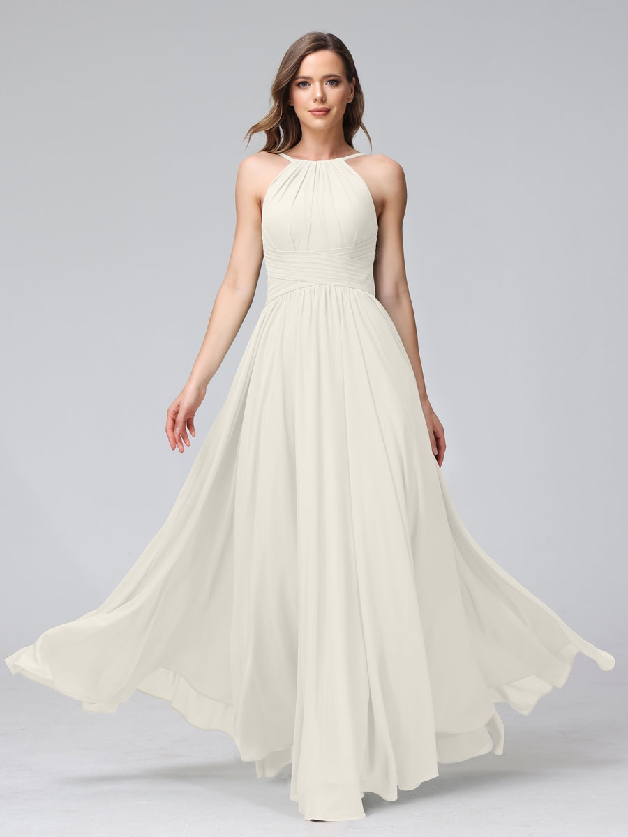 Ligne A/Princesse Licou Sans Manches La Longueur du Sol Bridemaid Robes avec Froufrous