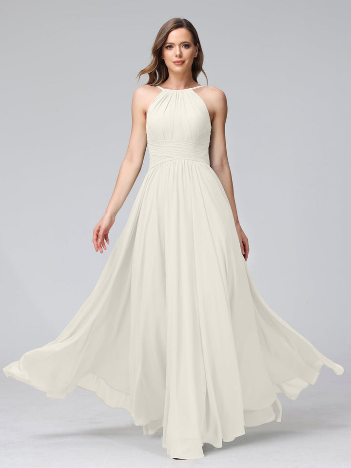 Ligne A/Princesse Licou Sans Manches La Longueur du Sol Bridemaid Robes avec Froufrous