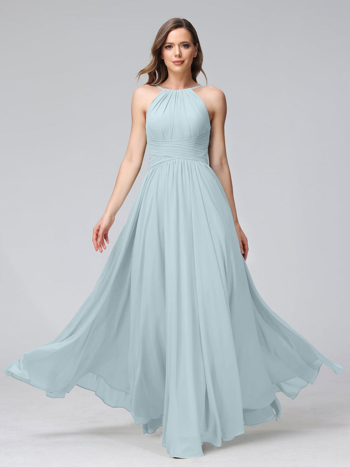 Ligne A/Princesse Licou Sans Manches La Longueur du Sol Bridemaid Robes avec Froufrous