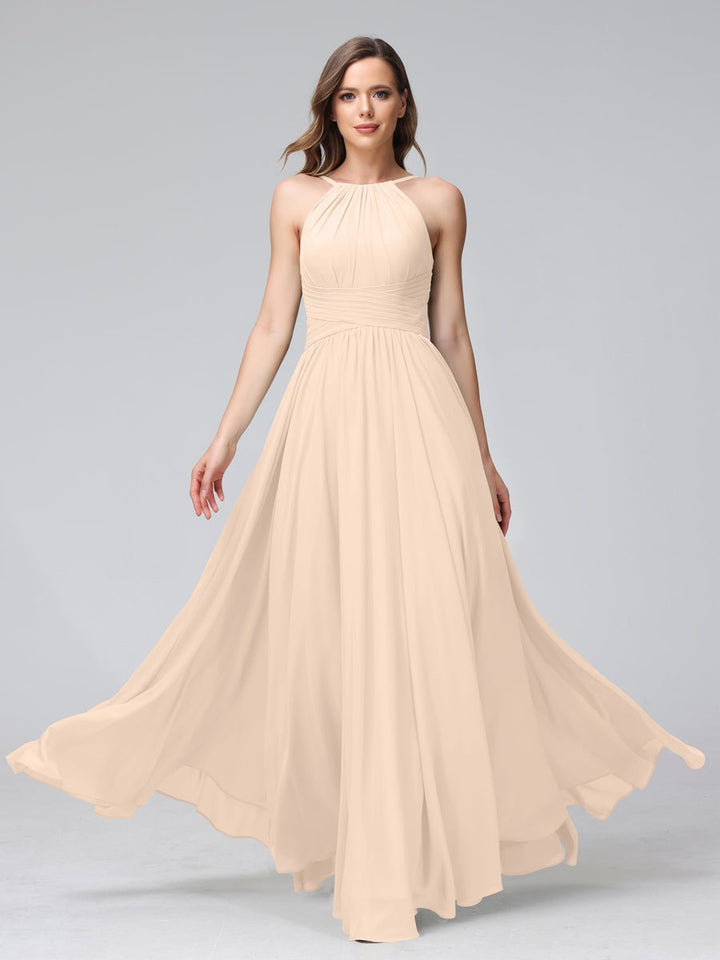 Ligne A/Princesse Licou Sans Manches La Longueur du Sol Bridemaid Robes avec Froufrous